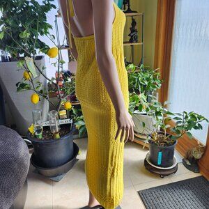 The Drop Dress Medium Cotton Stretch Yellow Halter Top Women Clothing